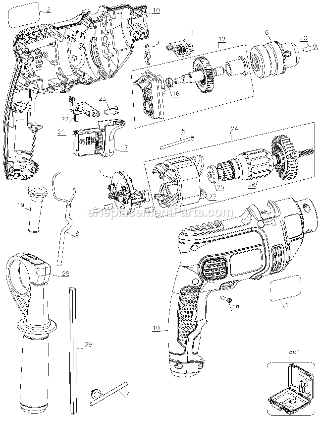 Black and Decker TM505-B2 (Type 4) 3/8 Hammer Drill Power Tool Page A Diagram